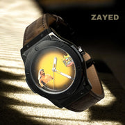 ABU DHABI Flag Zayed Arabic Dial Brown Leather Strap Watch