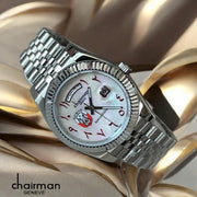 Chairman Geneve Arabic Dial Dated Silver Strap Luxury Watch