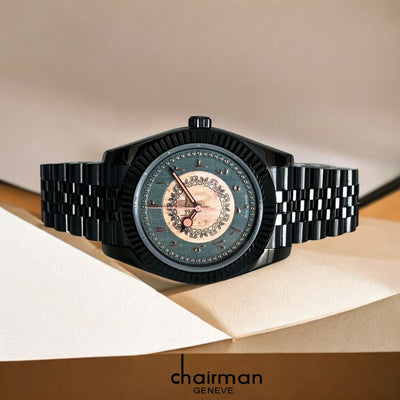 Chairman Geneve Arabic Green And Beige Dial Black Chain Luxury Watch