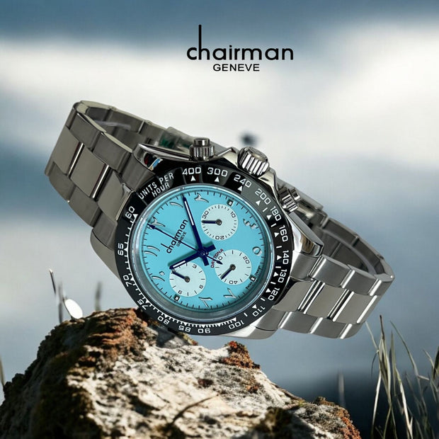 Chairman Geneve Arabic Sky Blue Color Dial Steel Strap Men's Luxury Watch