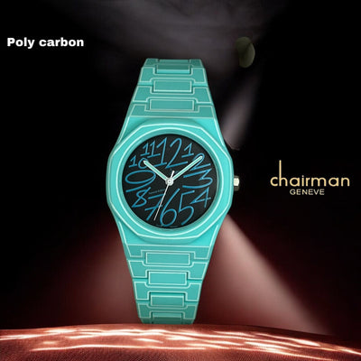 Chairman Geneve Black Dial Sky Blue Poly Carbon Luxury Watch