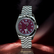 Chairman Geneve Dated Arabic Maroon Dial Silver Chain Luxury Watch