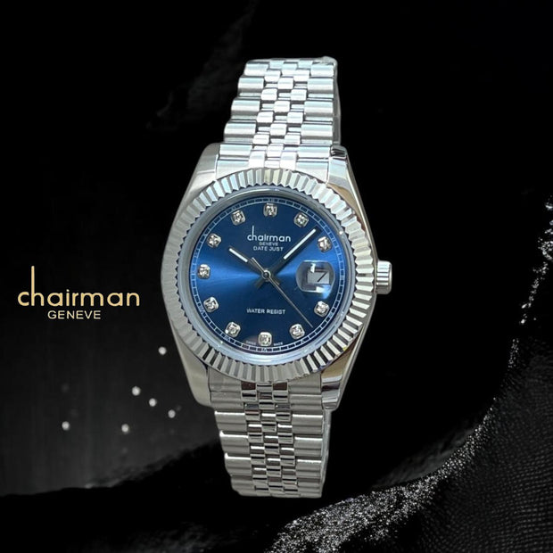 Chairman Geneve Dated Blue Dial Silver Chain Luxury Watch