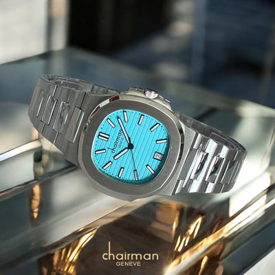 Chairman Geneve Dated Sky Blue Dial Silver Strap Luxury Watch