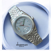 Chairman Geneve Dated White Arabic Dial Silver Chain Luxury Watch