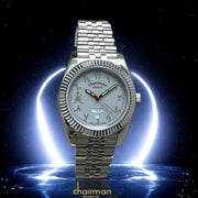 Chairman Geneve Dated White Arabic Dial Silver Chain Luxury Watch