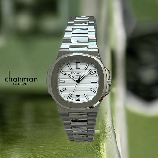 Chairman Geneve Dated White Dial Grey Chain Luxury Watch