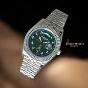 Chairman Geneve Green Dated Arabic Dial Silver Chain Luxury Watch