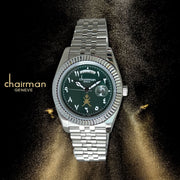 Chairman Geneve Green Dated Arabic Dial Silver Chain Luxury Watch