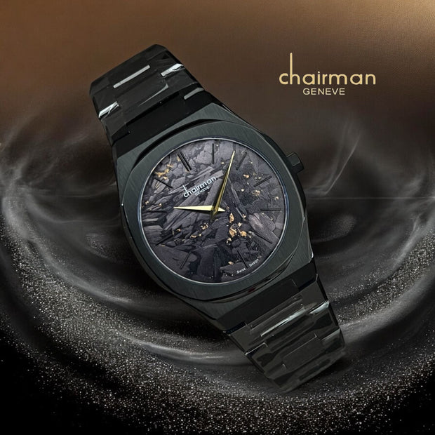 ساعة Chairman Geneve Marble Black Dial Black Strap للرجال فاخرة