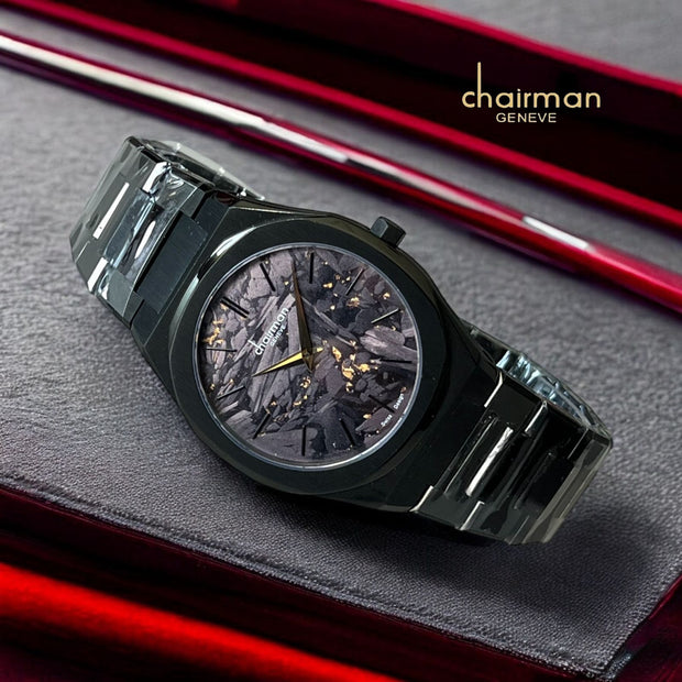 ساعة Chairman Geneve Marble Black Dial Black Strap للرجال فاخرة