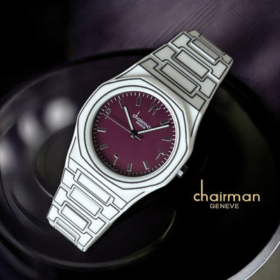 Chairman Geneve Maroon Arabic Dial White Strap Luxury Watch