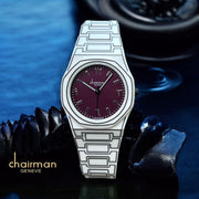 Chairman Geneve Maroon Arabic Dial White Strap Luxury Watch