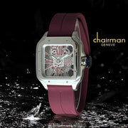 Chairman Geneve Mechanical Dial Maroon Strap Luxury Watch