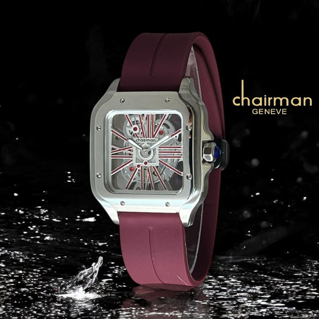 Chairman Geneve Mechanical Dial Maroon Strap Luxury Watch