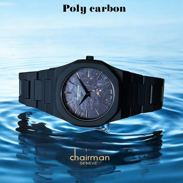 ساعة Chairman Geneve Poly Carbon Black Marble مينا سوداء فاخرة