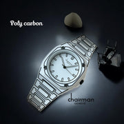 ساعة Chairman Geneve Poly Carbon White Dial بسوار أبيض وأسود فاخرة