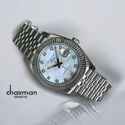 Chairman Geneve Water Resist White Dated Dial Silver Chain Luxury Watch