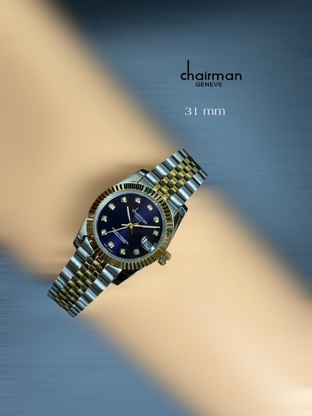 Chairman Gents Dated Blue Dial Silver And Gold Strap Gents Watch