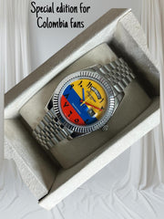 Colombia Fans Chairman Geneve Dated Arabic Mixed Color Dial Silver Chain Luxury Watch