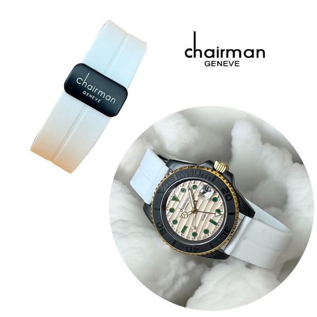 Creme Dated Dial Chairman Geneve White Strap Unisex Watch