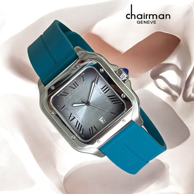 Roman Numeral Dated Grey Dial Blue Strap Chairman Geneve Ladies watch