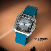 Roman Numeral Dated Grey Dial Blue Strap Chairman Geneve Ladies watch