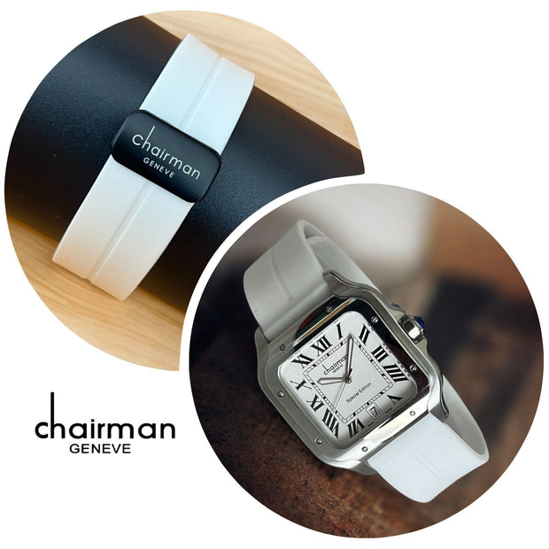 Roman Numeral Dated White Dial White Strap Special Edition Chairman Geneve Ladies Watch