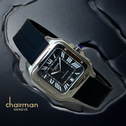 ساعة Chairman Geneve Special Edition للسيدات بقرص أسود وحزام أسود وأرقام رومانية وتاريخ