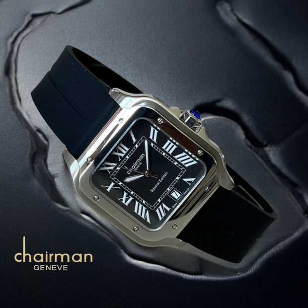 Roman Numeral Dated Black Dial Black Strap Chairman Geneve Special Edition Ladies Watch