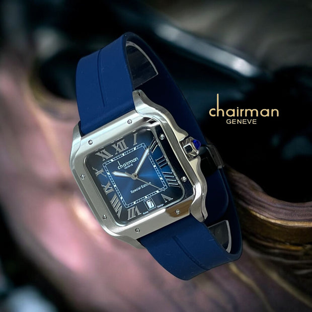 Roman Numeral Dated Blue Dial Blue Strap Special Edition Chairman Geneve Ladies Watch