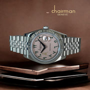 Special Edition Chairman Geneve Arabic Dated Pink Dial Silver Chain Gents Watch