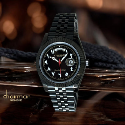 Special Edition Chairman Geneve Dated Arabic Black Dial Black Strap Gents Watch