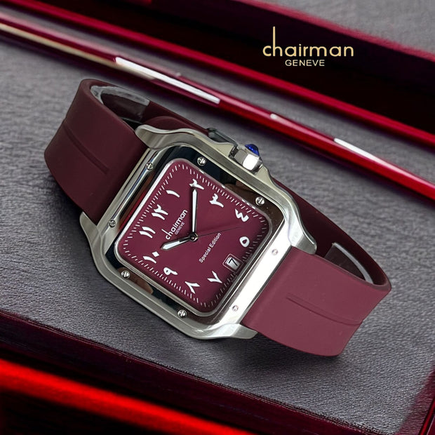 Special Edition Chairman Geneve Dated Arabic Maroon Dial Maroon Strap Ladies Luxury Watch