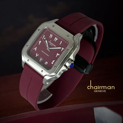 Special Edition Chairman Geneve Dated Arabic Maroon Dial Maroon Strap Ladies Luxury Watch