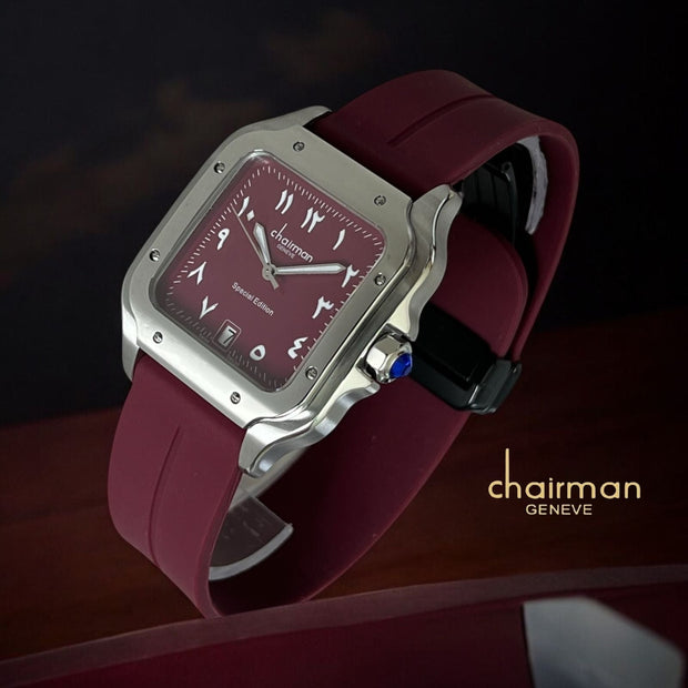 Special Edition Chairman Geneve Dated Arabic Maroon Dial Maroon Strap Ladies Luxury Watch