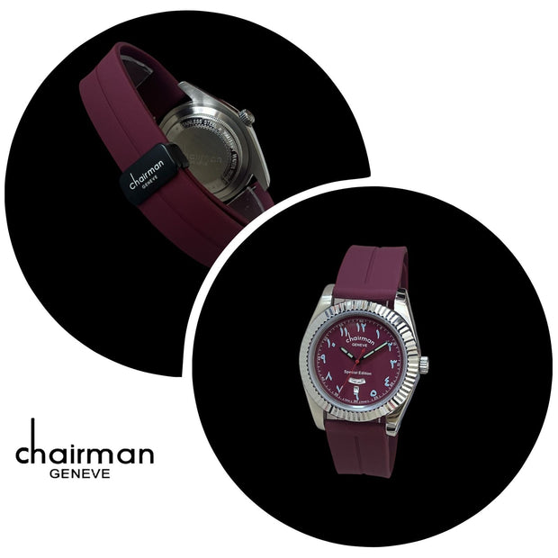 Special Edition Chairman Geneve Day And Dated Maroon Dial Maroon Strap Luxury Watch