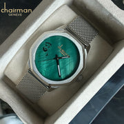 UAE Founder Picture Arabic Green Marble Dial Silver Chain Chairman Geneve Luxury Watch