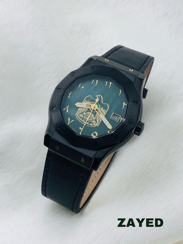 Zayed Men's Watch with Black Case, Green Metal Dial, and Black Strap