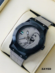 Zayed Men's Watch with Black Case, Green Metal Dial, and Black Strap