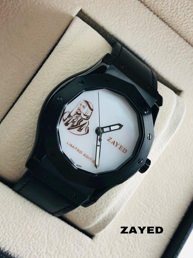 Zayed Men's Limited Edition Watch with Black Metal Frame and White Dial