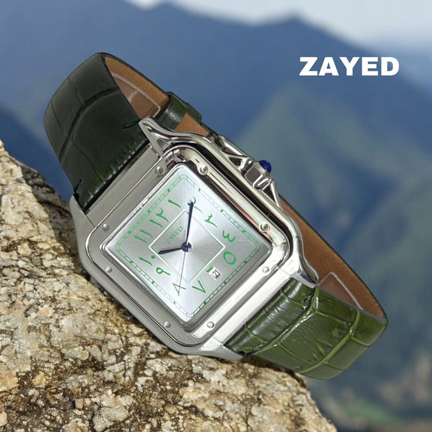 Zayed Dated Arabic Grey Dial Green Strap Gents Watch