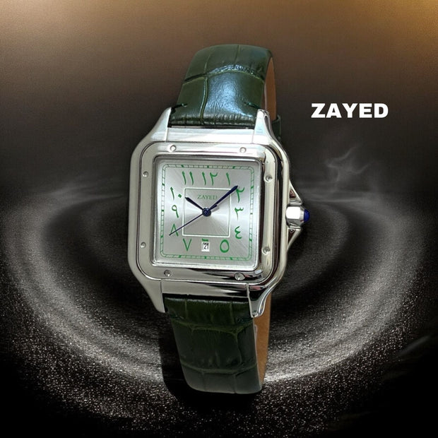 Zayed Dated Arabic Grey Dial Green Strap Gents Watch