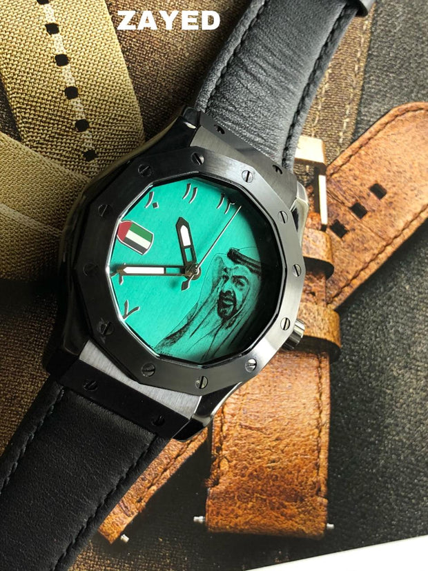 Zayed Men's Watch with Green Dial and UAE Flag