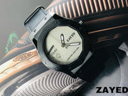 Zayed Men's Watch with Black Case, Black Strap, and White Dial